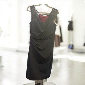 Vera Wang black illusion mesh ruched cocktail dress size 8 (late 2000’s)